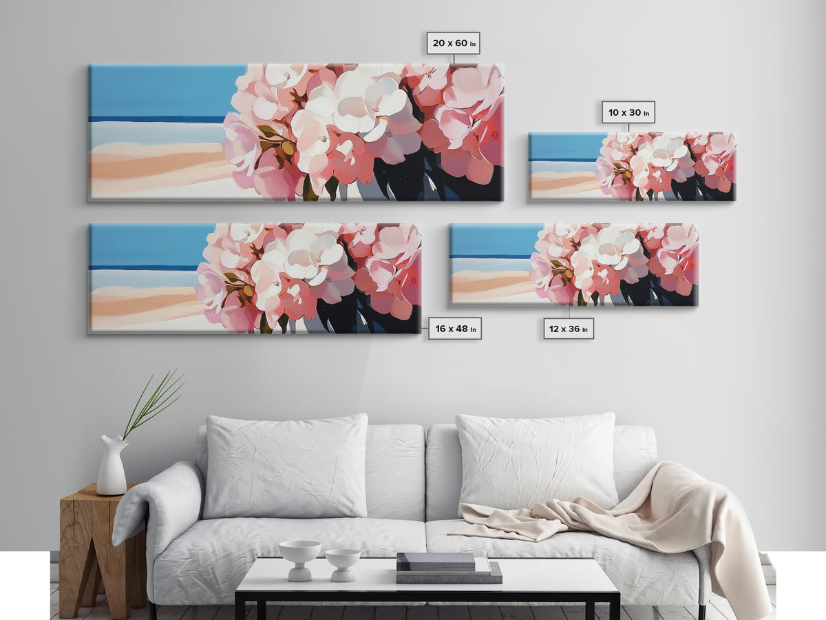 Hydrangea Blooms, Coastal Flowers, Nature Wall Art, Living Room Decor, Summer Aesthetic, Impressionist Style, Framed Canvas Print