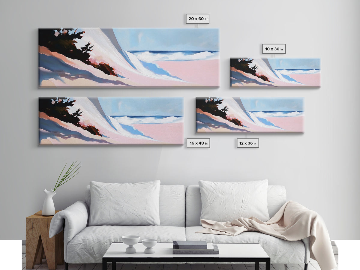 Ocean Breeze, Cliffside Waves, Coastal Landscape, Living Room Art, Nautical Decor, Minimalist Aesthetic, Framed Canvas Print, Blue Hues