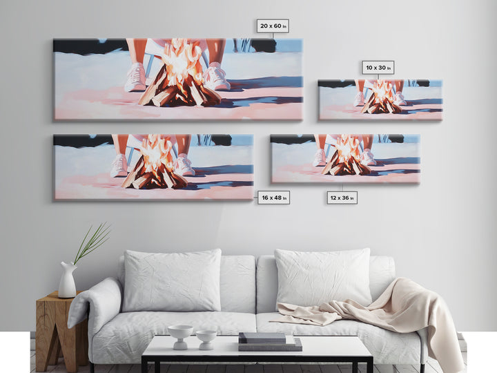 Campfire Scene, Autumn Night Art, Outdoor Adventure, Canvas Print, Rustic Home Decor, Cozy Warmth, Minimalist Fire Painting