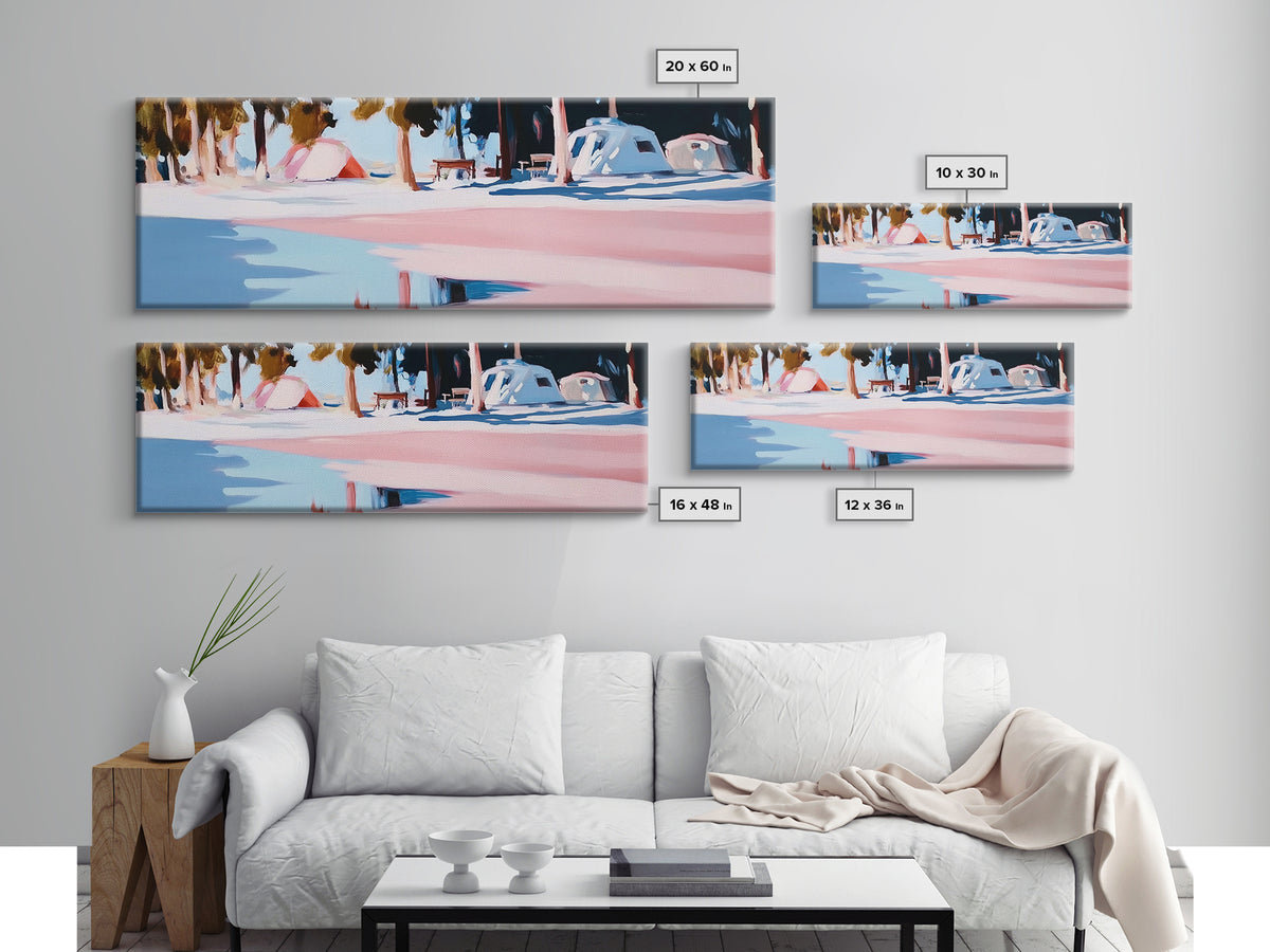 Camping Scene, Nature Landscape, Outdoor Adventure Art, Framed Canvas Print, Rustic Cabin Decor, National Park Wall Art, Minimalist Art