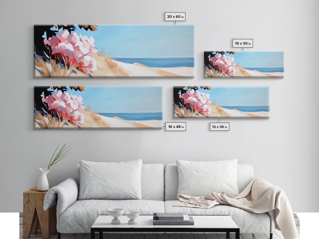 Beach Flowers, Coastal Blossoms, Summer Landscape, Framed Canvas Print, Boho Wall Art, Seaside Painting, Nature Home Decor