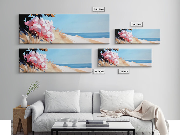 Beach Flowers, Coastal Blossoms, Summer Landscape, Framed Canvas Print, Boho Wall Art, Seaside Painting, Nature Home Decor