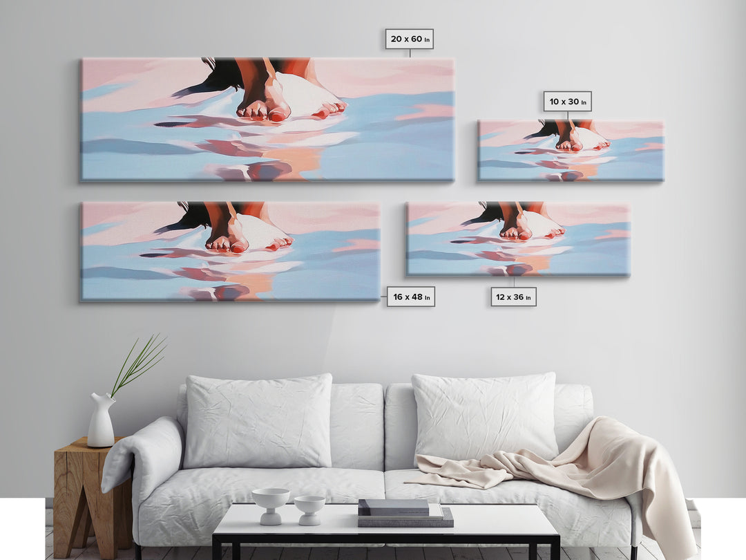 Barefoot Reflection, Beach Wall Art, Ocean Painting, Minimalist Coastal Decor, Modern Seascape, Framed Canvas Print, Boho Home Aesthetic