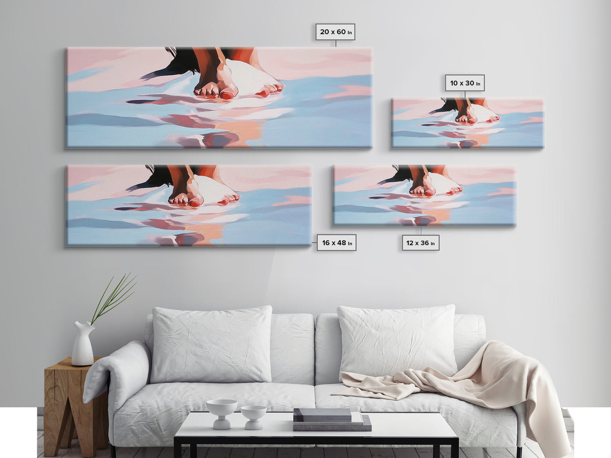 Barefoot Reflection, Beach Wall Art, Ocean Painting, Minimalist Coastal Decor, Modern Seascape, Framed Canvas Print, Boho Home Aesthetic