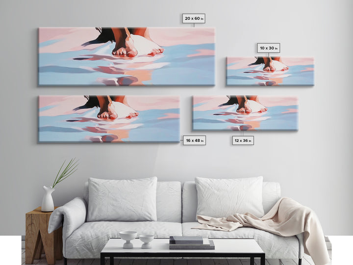 Barefoot Reflection, Beach Wall Art, Ocean Painting, Minimalist Coastal Decor, Modern Seascape, Framed Canvas Print, Boho Home Aesthetic