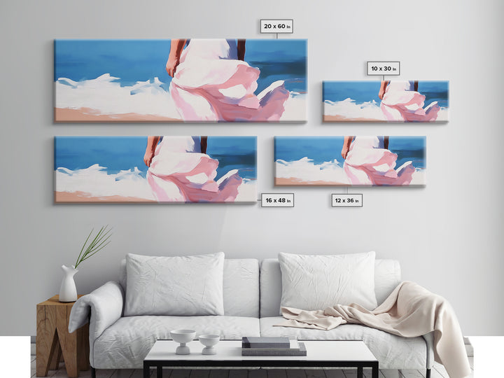 Ocean Breeze, Woman on Beach, Coastal Aesthetic, Framed Canvas Print, Minimalist Art, Boho Wall Decor, Bedroom Wall Artwork