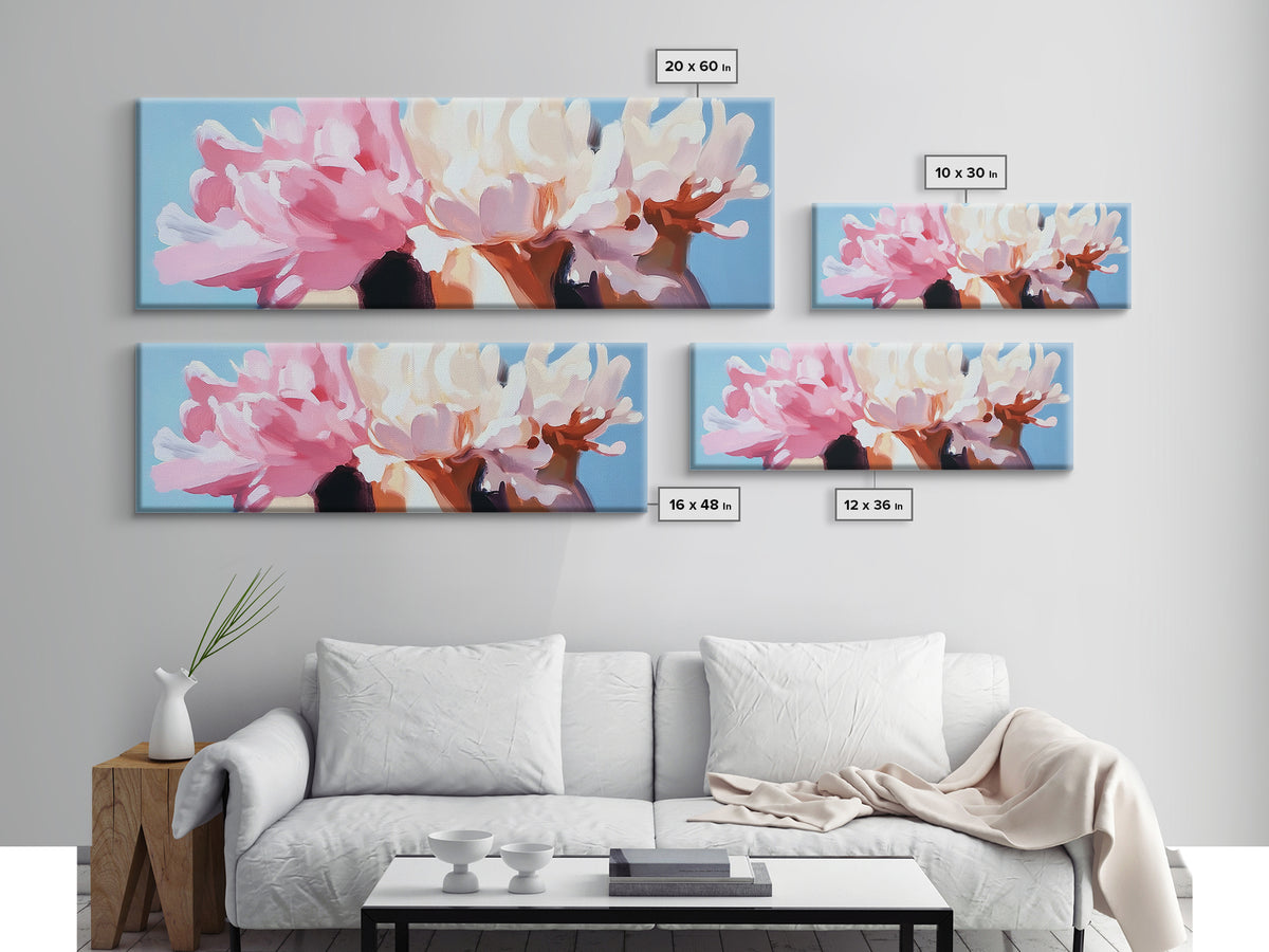 Blooming Peonies, Soft Floral Art, Pastel Wall Decor, Framed Canvas Print, Romantic Aesthetic, Bedroom Wall Art, Feminine Style