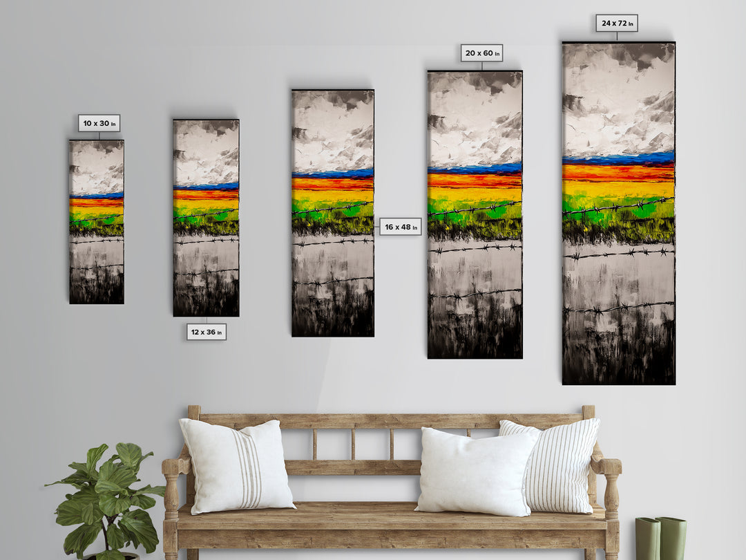 Barbed Wire, Rustic Fence, Vibrant Landscape, Framed Canvas Print, Farmhouse Wall Art, Western Decor, Country Home, Living Room Art