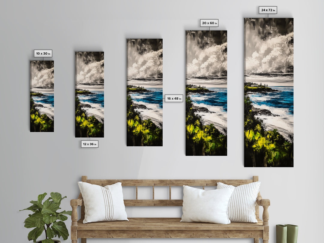 Ocean View, Coastal Home, Beach House Decor, Nautical Wall Art, Seaside Painting, Blue Landscape, Tranquil Seascape, Framed Canvas Print