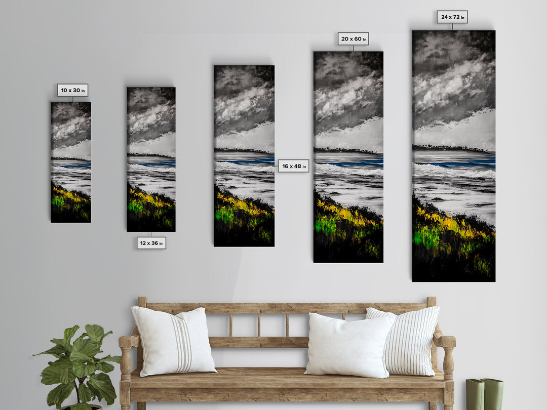 Coastal Horizon, Abstract Seascape Painting, Beach Wall Art, Framed Canvas Print, Office Decor, Ocean Waves Artwork, Living Room Art