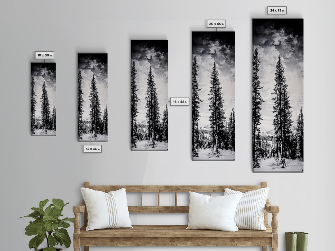 Black White Pine, Winter Forest, Nature Wall Art, Christmas Decor, Modern Minimalist, Monochrome Print, Framed Canvas Print