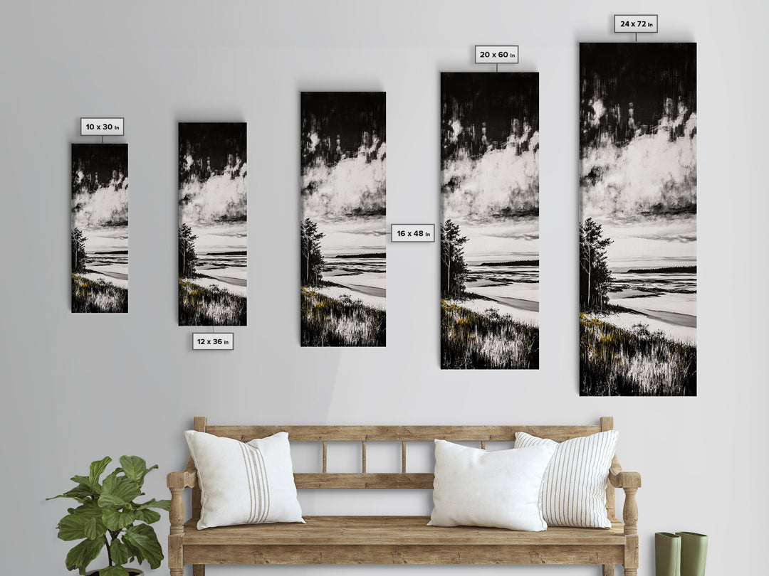 Coastal Serenity, Black White Landscape, Ocean Horizon Art, Minimalist Beach Scene, Modern Home Decor, Framed Canvas Print