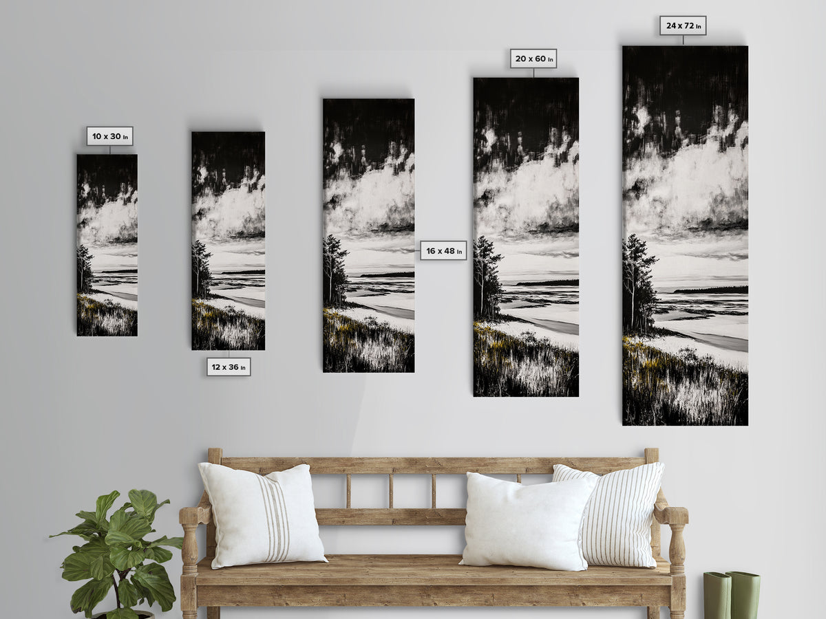 Coastal Serenity, Black White Landscape, Ocean Horizon Art, Minimalist Beach Scene, Modern Home Decor, Framed Canvas Print