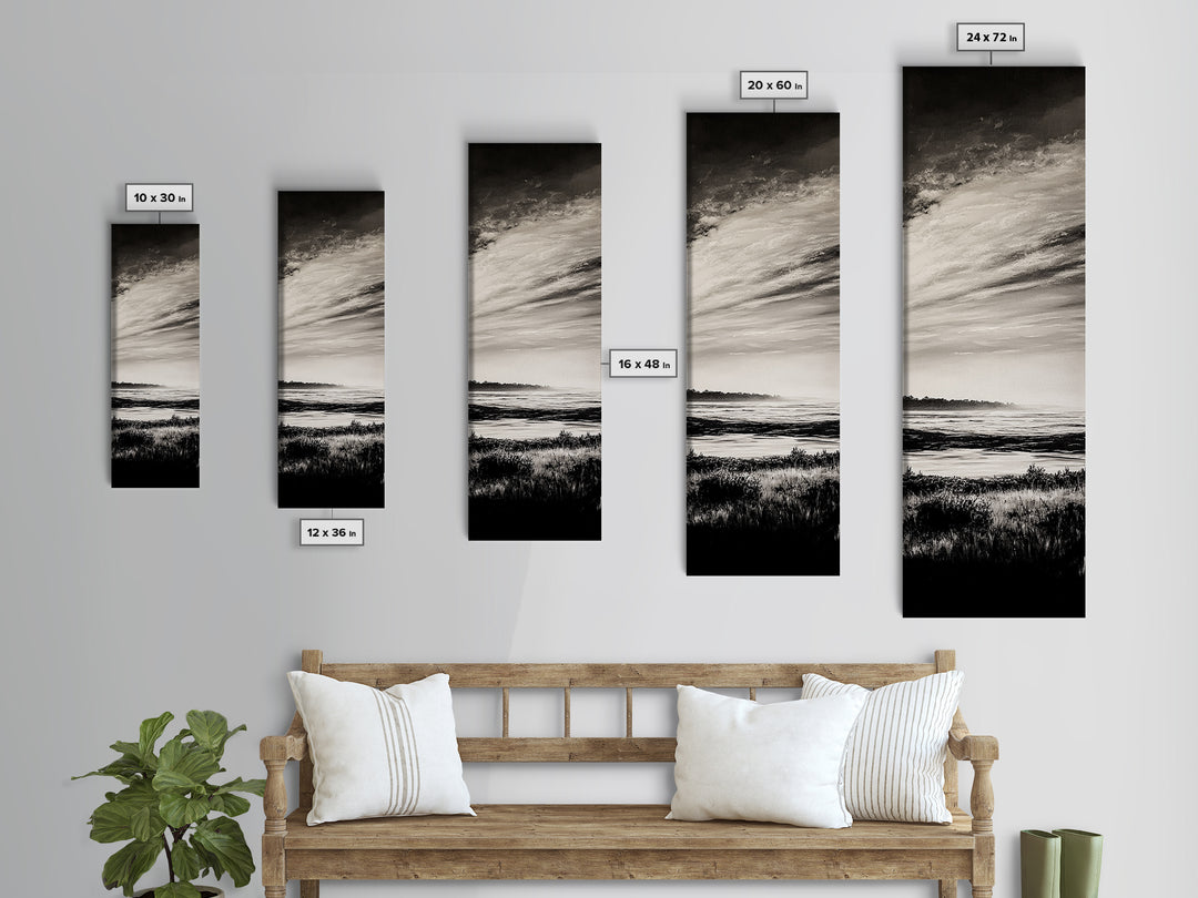 Black White, Seascape Art, Coastal Print, Framed Canvas Print, Monochrome Wall Art, Beach House Decor, Large Art, Living Room Artwork