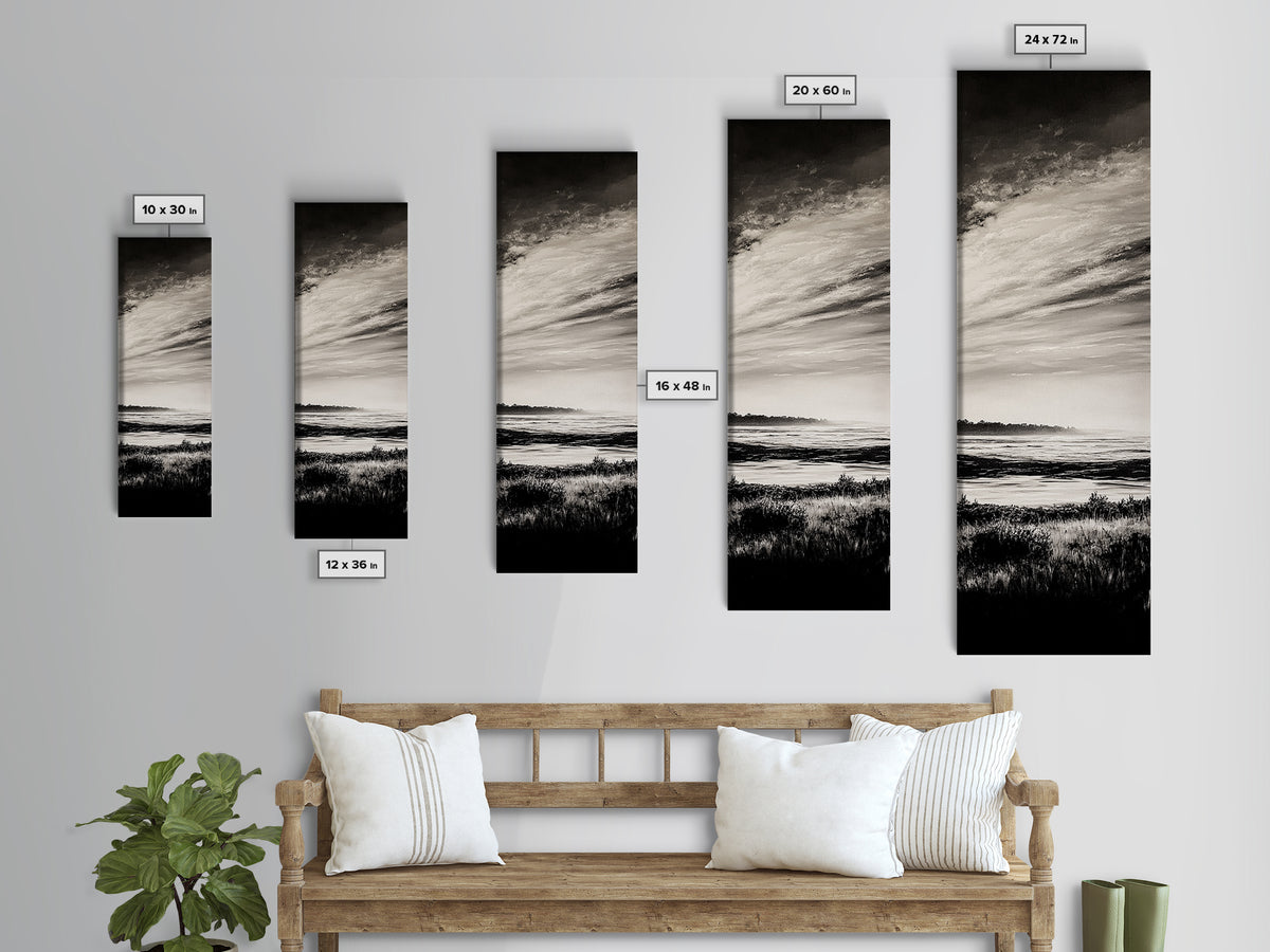 Black White, Seascape Art, Coastal Print, Framed Canvas Print, Monochrome Wall Art, Beach House Decor, Large Art, Living Room Artwork