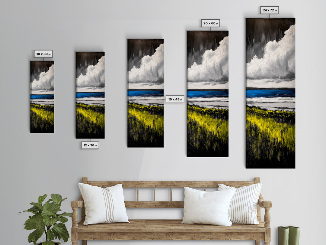 Coastal Field, Dramatic Clouds, Moody Landscape Art, Nature Inspired Decor, Framed Canvas Print, Entryway Wall Art, Modern Farmhouse Art