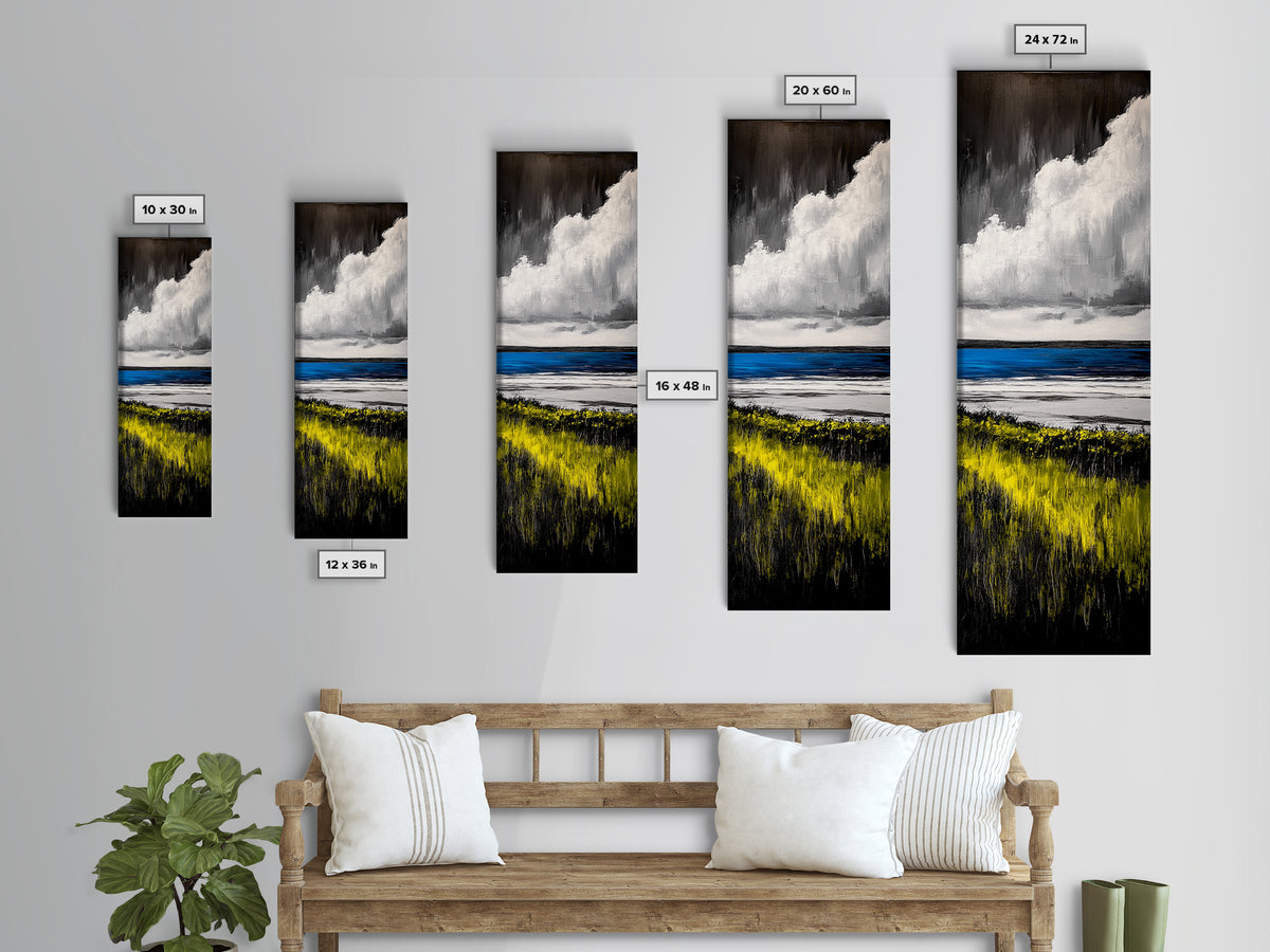 Coastal Field, Dramatic Clouds, Moody Landscape Art, Nature Inspired Decor, Framed Canvas Print, Entryway Wall Art, Modern Farmhouse Art