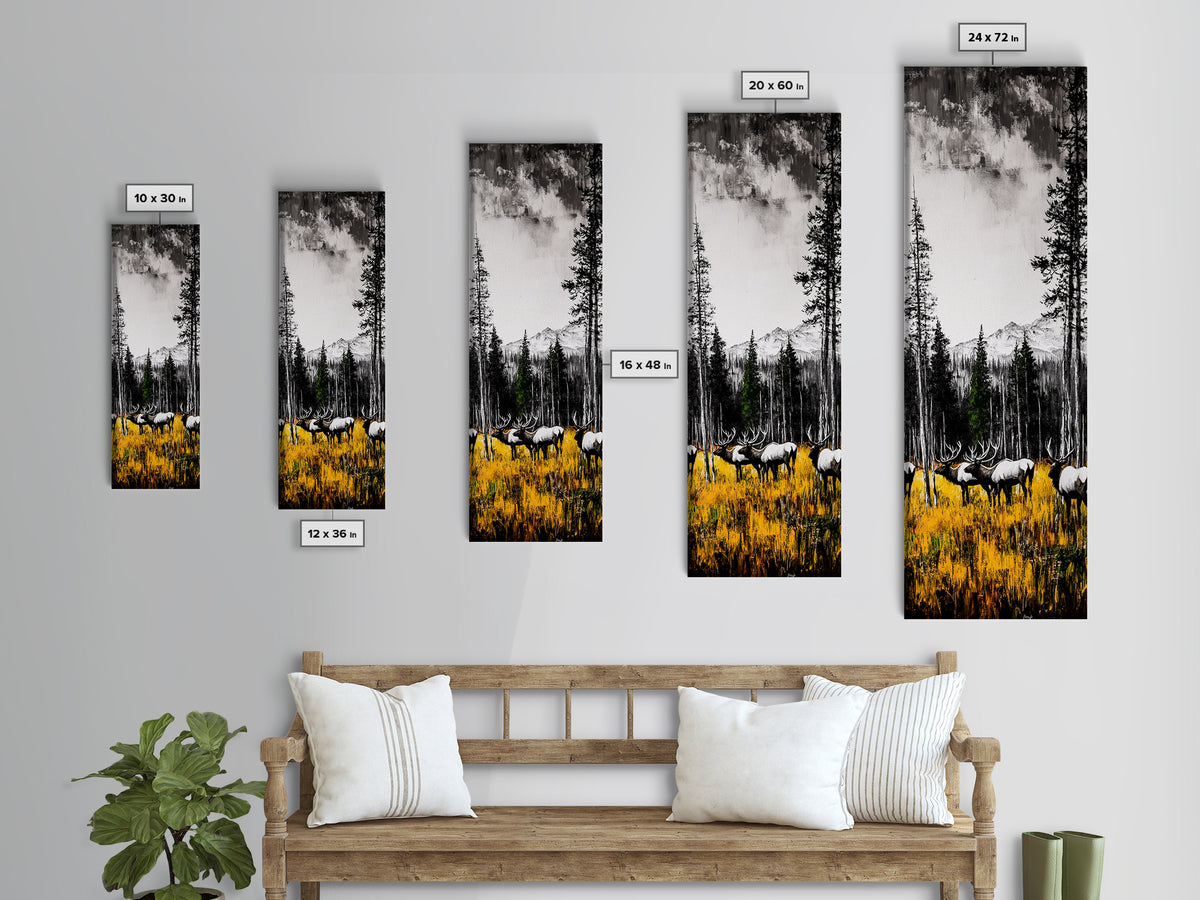 Autumn Elk, Wildlife Painting, Rustic Lodge Decor, Mountain Scene Art, Framed Canvas Print, Cabin Wall Art, Fall Art, Western Decor