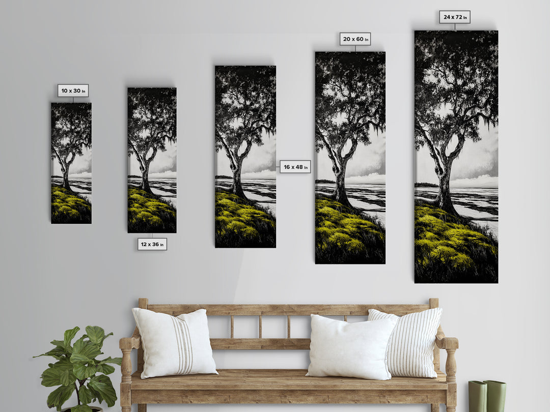 Oak Tree, Marshland Art, Canvas Print, Black and White Tree Art, Nature Wall Decor, Rustic Home Decor, Farmhouse Art, Living Room Wall Art