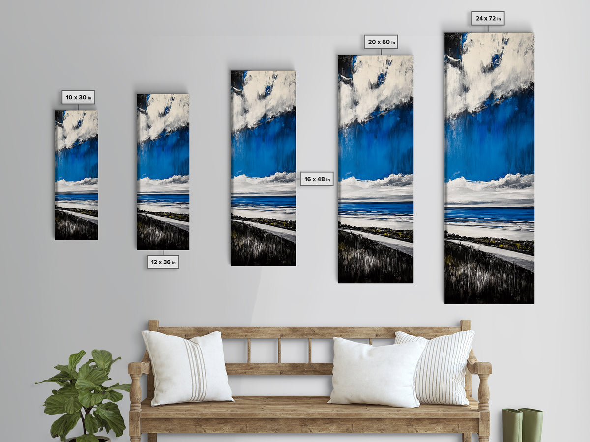 Coastal Path Painting, Modern Beach Landscape, Blue Sky and Ocean Art, Contemporary Home Decor, Living Room Wall Art, Canvas Print