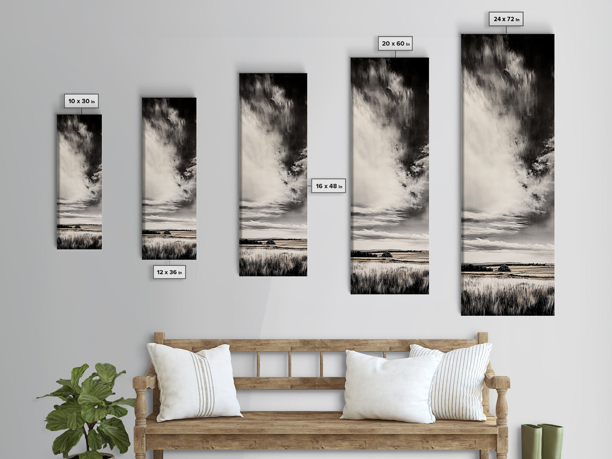Dramatic Black and White Sky, Stormy Landscape Art, Nature Wall Decor, Rustic Farmhouse Artwork, Living Room Decor, Canvas Print