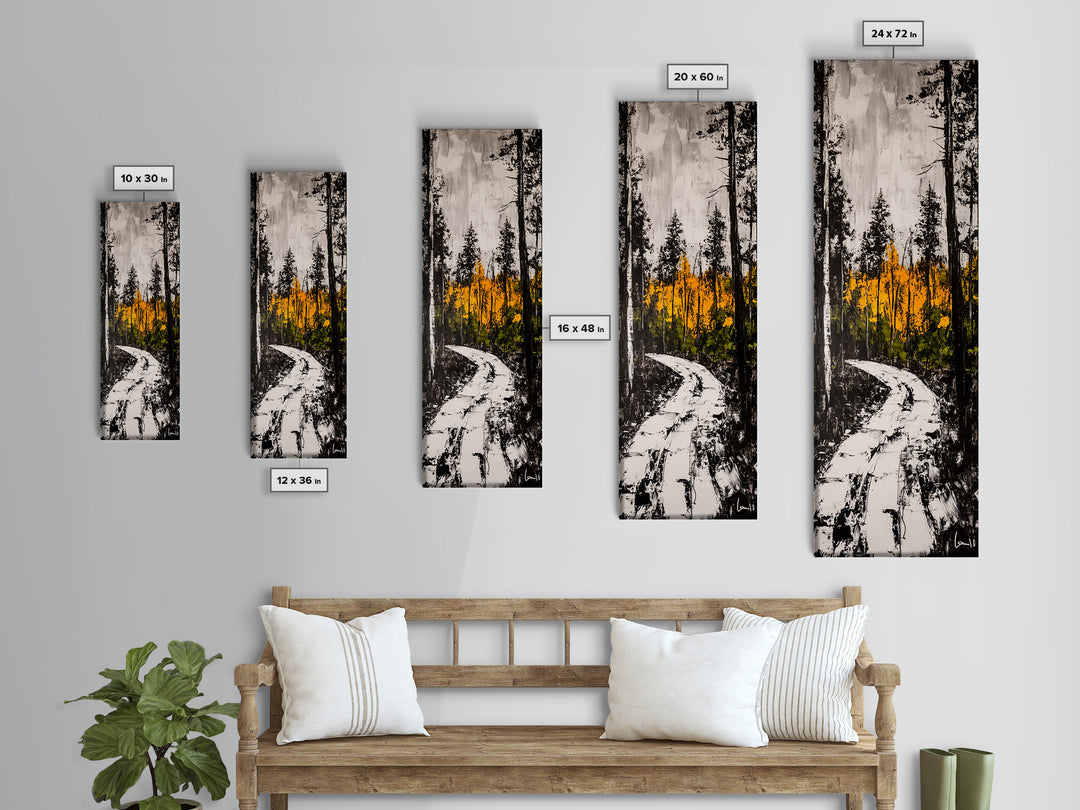 Autumn Forest Path, Fall Landscape Art, Woodland Painting, Nature Wall Art, Rustic Decor, Modern Wall Print, Framed Canvas Print