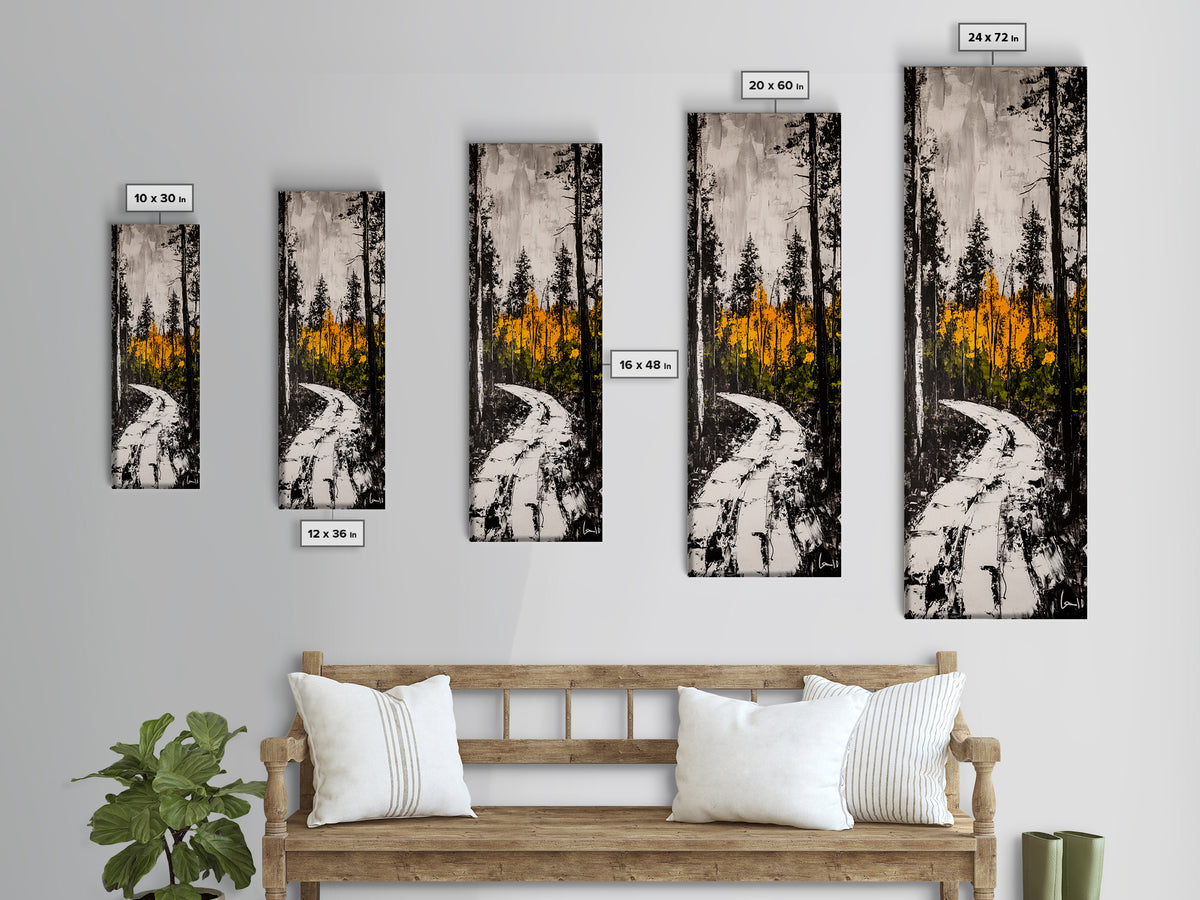 Autumn Forest Path, Fall Landscape Art, Woodland Painting, Nature Wall Art, Rustic Decor, Modern Wall Print, Framed Canvas Print