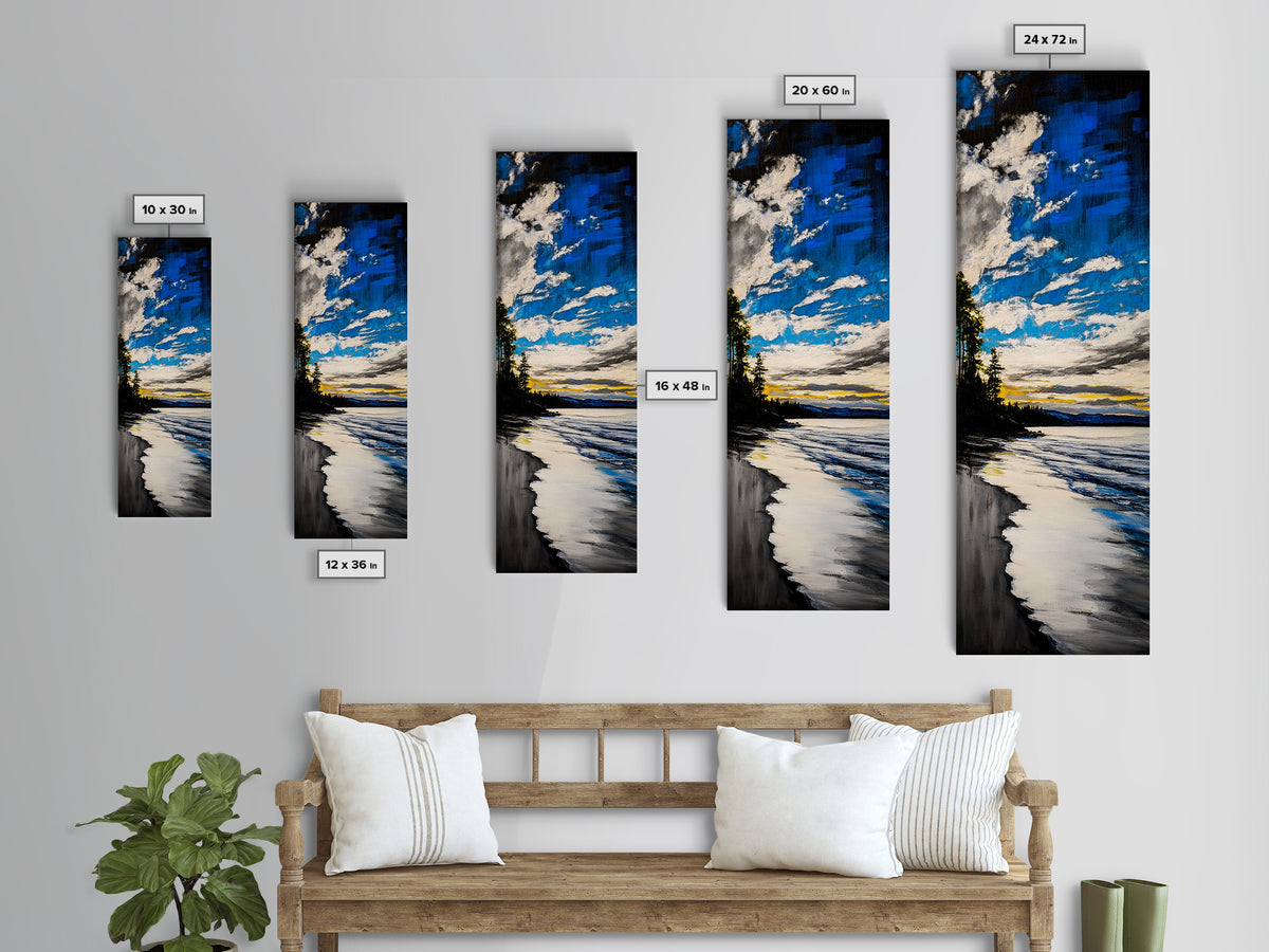 Ocean Sunset View, Coastal Landscape Painting, Blue Sky Wall Art, Beach House Decor, Minimalist Seascape Print, Canvas Print