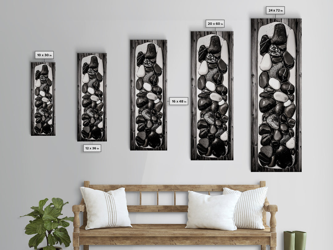 Black and White Stones, Minimalist Rock Art, Rustic Home Decor, Natural Texture Print, Modern Zen Wall Art, Framed Canvas Print