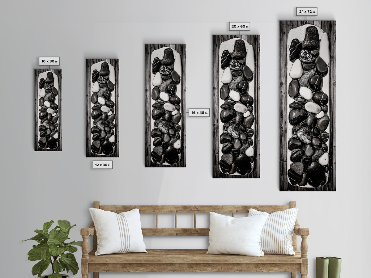 Black and White Stones, Minimalist Rock Art, Rustic Home Decor, Natural Texture Print, Modern Zen Wall Art, Framed Canvas Print