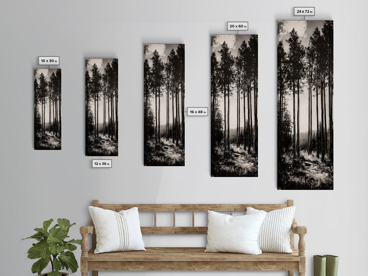 Black White Forest, Minimalist Wall Art, Monochrome Nature Print, Wooded Landscape, Moody Tree Art, Modern Home, Framed Canvas Print
