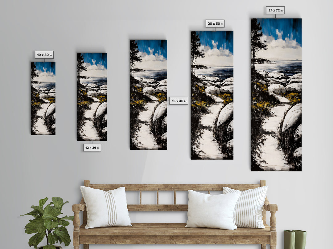 Coastal Landscape, Beach Path Wall Art, Modern Seaside Art, Blue and Black Art, Living Room Decor, Nautical Art, Framed Canvas Print