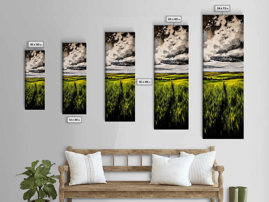Rolling Fields, Green Landscape Painting, Farmhouse Wall Art, Nature Artwork, Rustic Home Decor, Country Living Room Art, Canvas Print