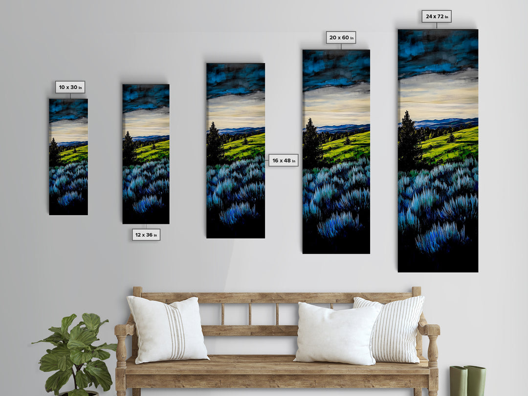 Rolling Hills, Blue and Green Landscape Art, Farmhouse Wall Decor, Modern Countryside Painting, Living Room or Office Art, Canvas Print