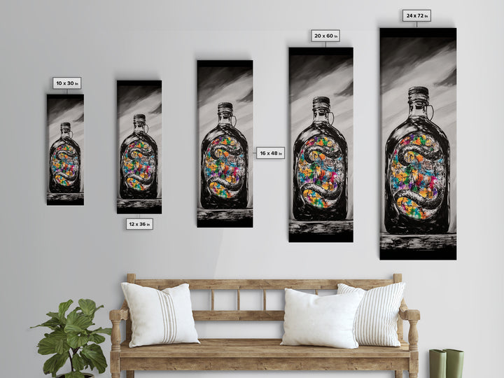 Snake in Bottle, Surreal, Dark Art, Framed Canvas Print, Gothic Home Decor, Unique Gift, Mysterious Artwork, Living Room Wall Art