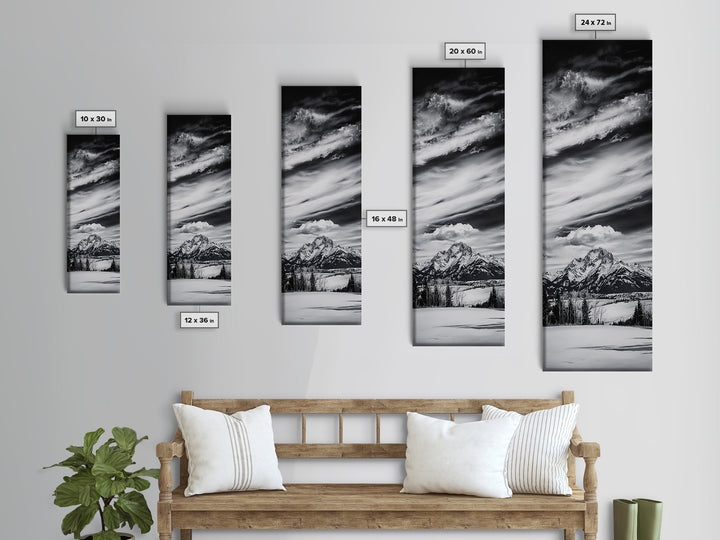 Majestic, Mountain, Black and White, Framed Canvas Print, Sky Photography, Minimalist Wall Art, Home Office Decor, Living Room Artwork