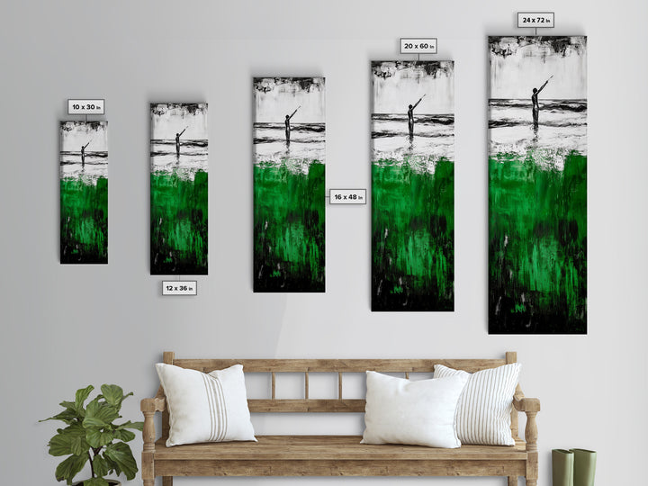 Abstract Ocean, Surreal Water, Green and Black, Framed Canvas Print, Coastal Minimalist Art, Modern Beach Wall Decor, Office Art