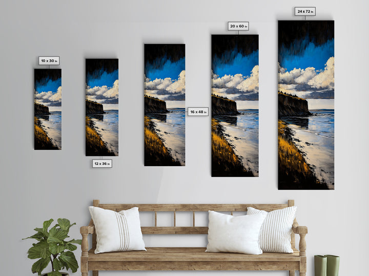 Coastal Cliff Art, Seaside Landscape Painting, Ocean View Wall Decor, Nature Home Design, Relaxing Beach Scene, Framed Canvas Print