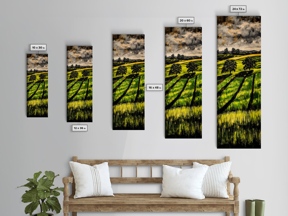 Rolling Fields, Nature Painting, Green Landscape, Framed Canvas Print, Country Wall Art, Rustic Decor, Cozy Living Room Artwork