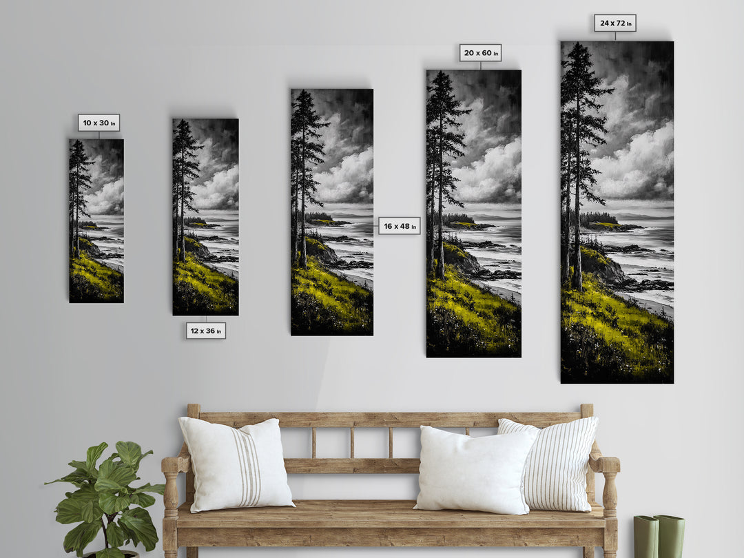 Coastal Cliff, Monochrome Art, Ocean Landscape, Canvas Print, Minimalist Art, Beach House Decor, Black and White Painting, Seaside Art