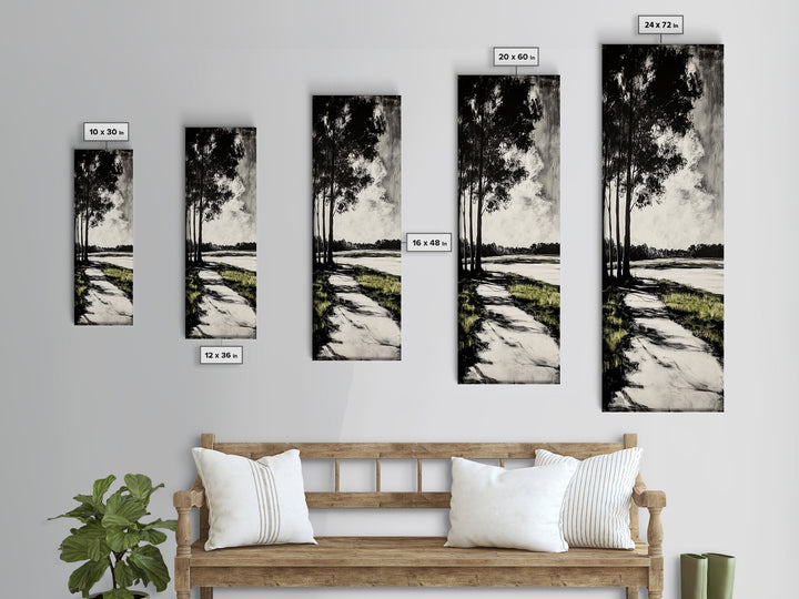 Pathway Trees, Black and White Art, Forest Landscape, Framed Canvas Print, Minimalist Wall Art, Nature Decor, Tranquil Home Artwork