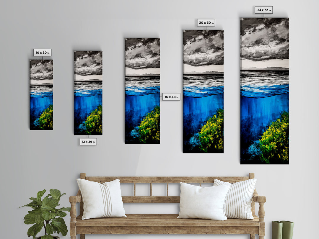 Ocean Depths, Abstract Seascape, Deep Blue, Underwater Art, Framed Canvas Print, Nautical Decor, Coastal Wall Art, Office Art