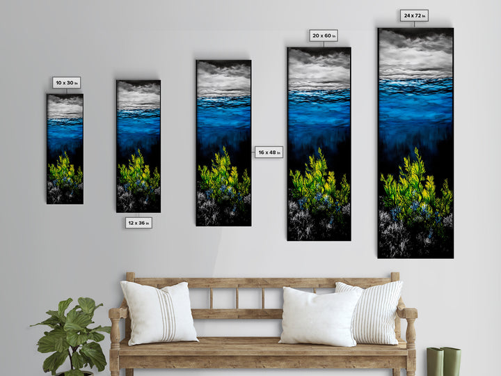 Deep Sea, Blue Water, Ocean Waves, Underwater Scene, Framed Canvas Print, Nautical Wall Art, Bathroom Art, Coastal Home Decor