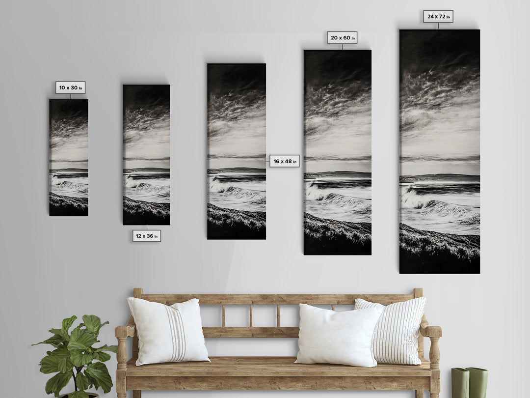 Coastal Waves, Black and White, Ocean Photography, Surf Art, Framed Canvas Print, Minimalist Decor, Beach House Wall Art