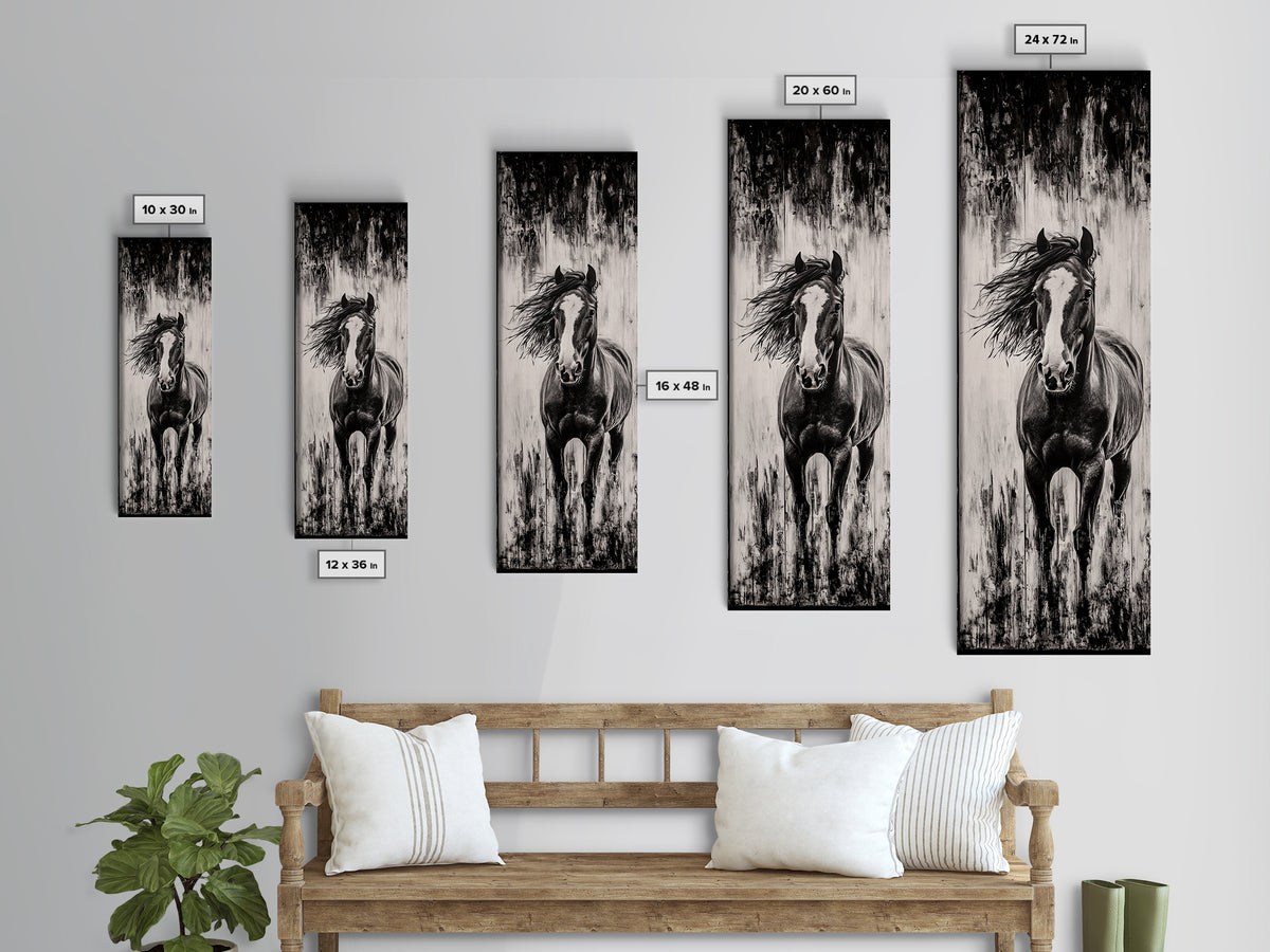 Running Horse, Black and White Art, Western Wall Art, Rustic Home Decor, Equestrian Canvas Print, Large Wall Art, Office Decor