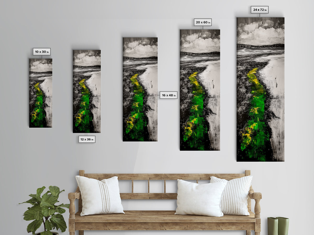 Pathway Landscape, Green and Yellow Art, Rustic Wall Art, Nature Inspired Canvas Print, Office Art, Minimalist Decor, Country Home Art