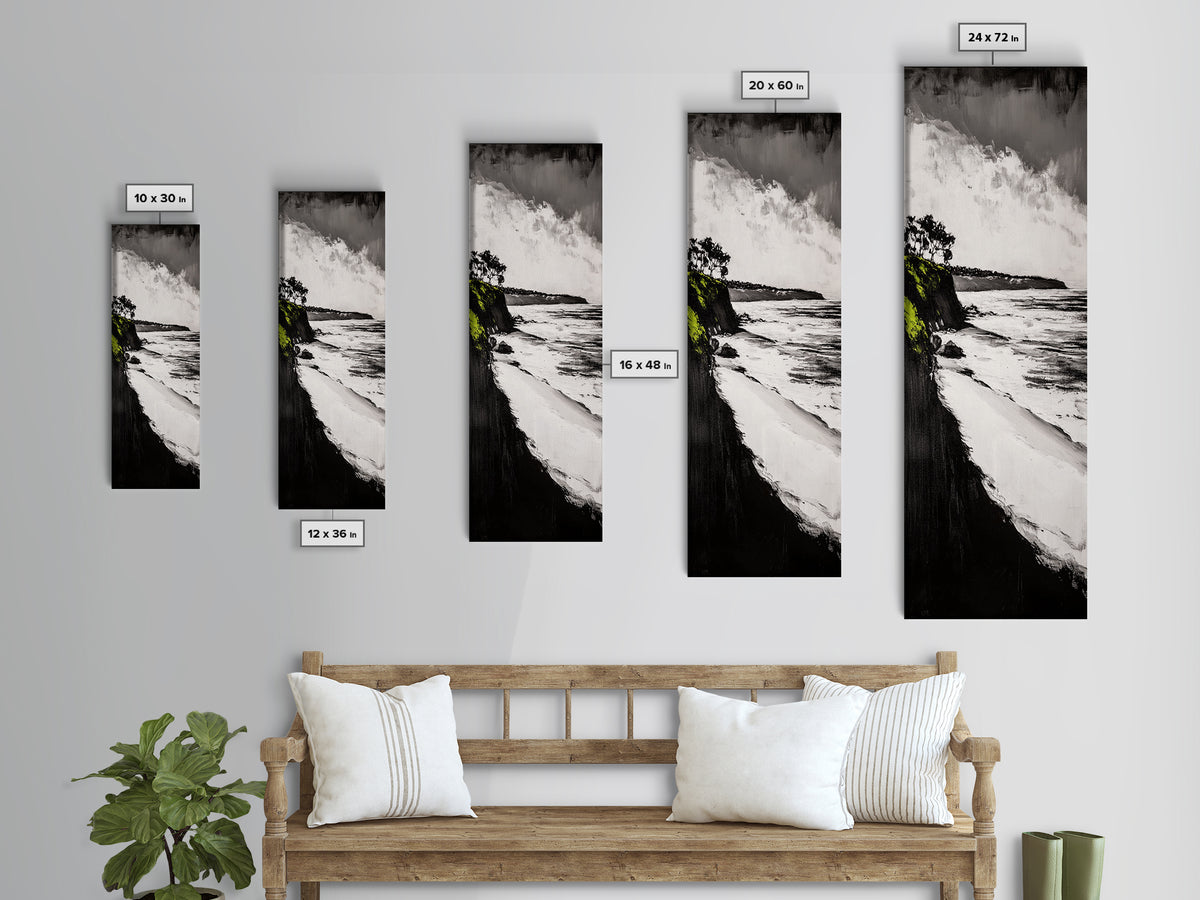 Rocky Shoreline, Ocean Waves, Abstract Seascape, Canvas Print, Nautical Wall Art, Coastal Home Decor, Modern Art, Blue White Painting