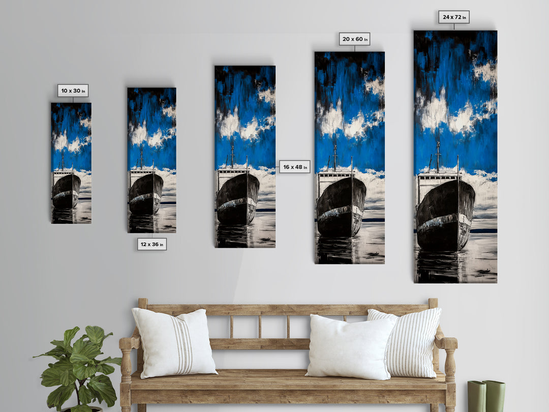 Abandoned Ship, Nautical Artwork, Abstract Seascape, Canvas Print, Coastal Wall Art, Blue Black Art, Living Room Decor, Ocean Painting
