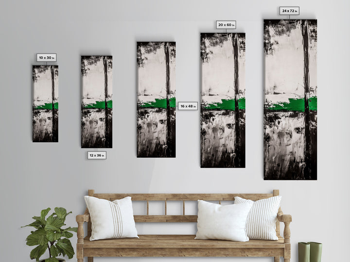 Abstract Lines, Modern Minimalist, Monochrome Art, Canvas Print, Geometric Wall Art, Black White Green, Contemporary Home Decor