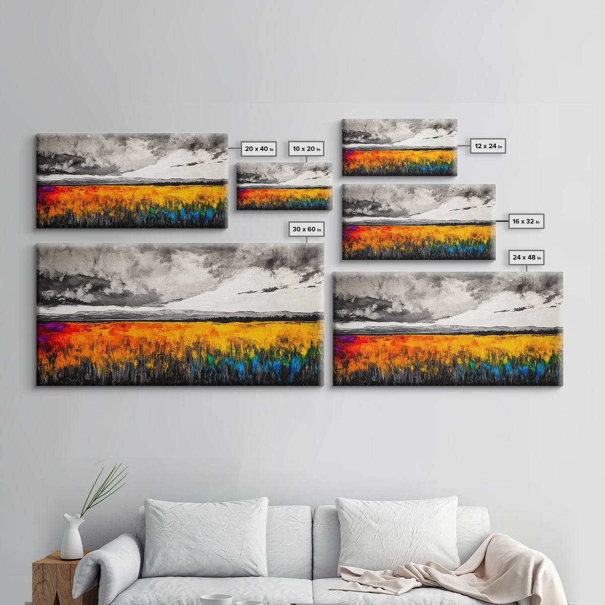 Autumn Meadow, Stormy Sky, Vibrant Fields, Framed Canvas Print, Fall Wall Art, Modern Landscape, Office Decor, Large Wall Art, Farmhouse